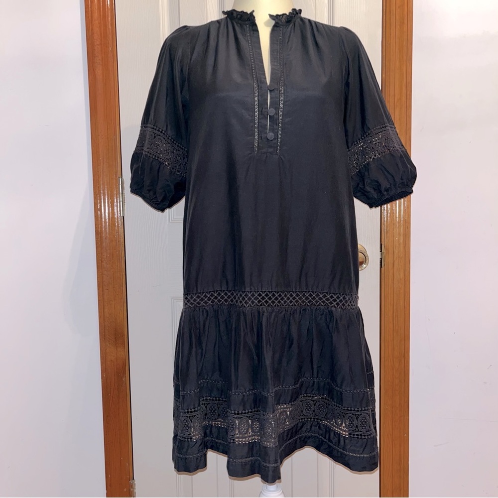Marie Oliver Ruby Dress Silk & Cotton Embroidered Dress • Black